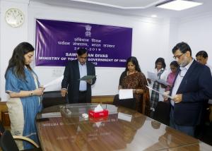 Constitution Day was celebrated in Ministry of Tourism at Transport Bhawan, New Delhi on 26.11.2019 with reading of the Preamble under the leadership of Secretary (Tourism).