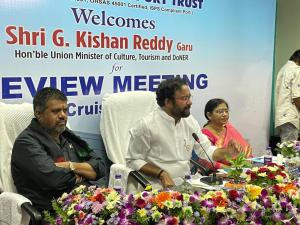 Union Minister Shri G. Kishan Reddy held a review meeting of Vishakapatnam Port Trust, Cruise Terminal & Cruise Touirsm, along with AP Touirsm Minister Sri Avanthi Srinivas.