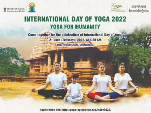 Celebrations of International Day Of Yoga 2022 by Ministry of Tourism at Parade Ground, Secunderabad, Telangana.