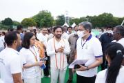 Celebrations of International Day of Yoga 2022 by Ministry of Tourism at Parade Ground, Secunderabad, Telangana.